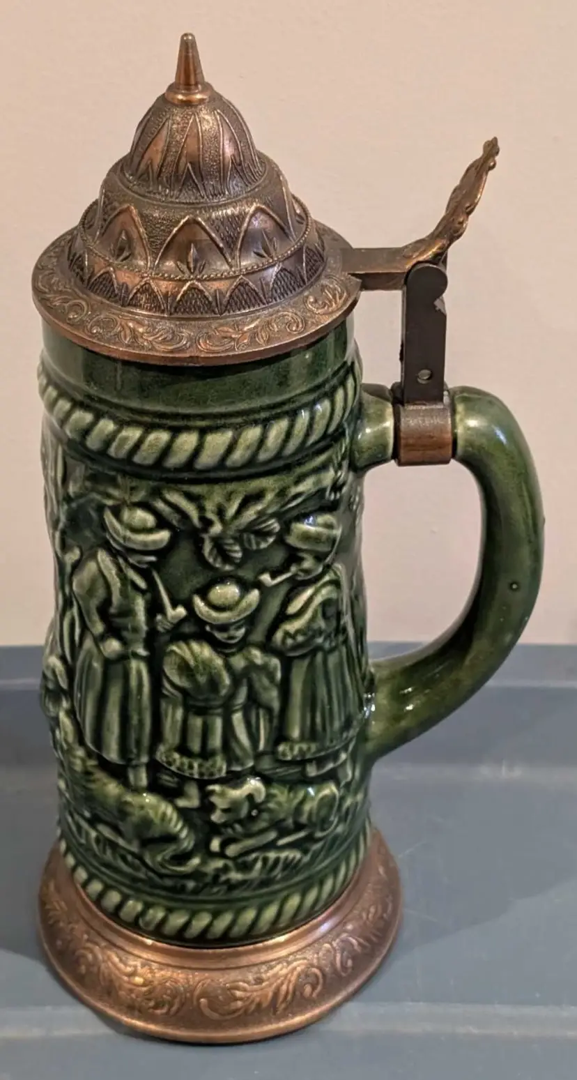 Ceramic Beer Stein with Metal Lid Made in Hungary