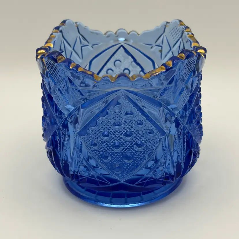 Antique, Victorian, EAPG, McKee Blue Sunbeam Pattern, Open Sugar Bowl