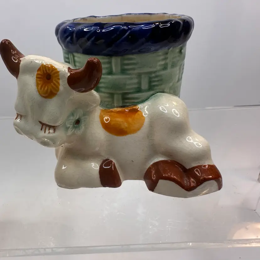 Vintage Ceramic Ox Basket Planter