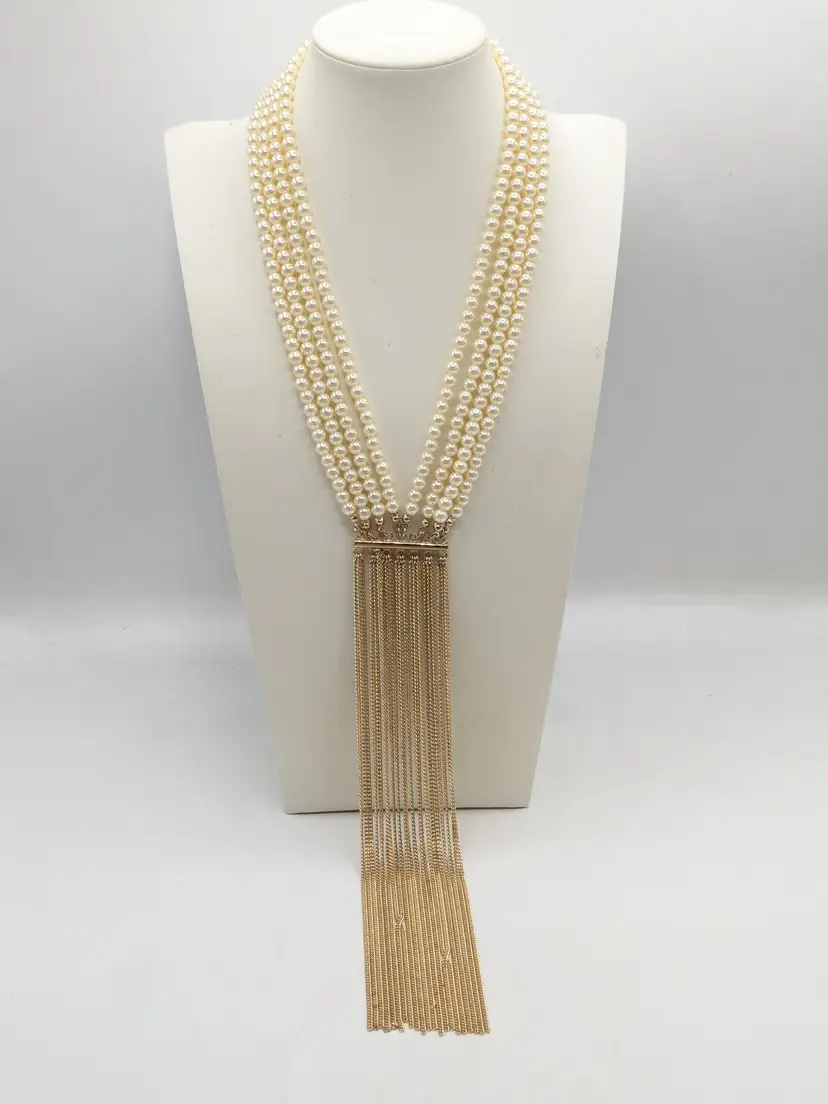 Express Gold Tone Multi-Strand Pearl and Tassel Necklace NWOT
