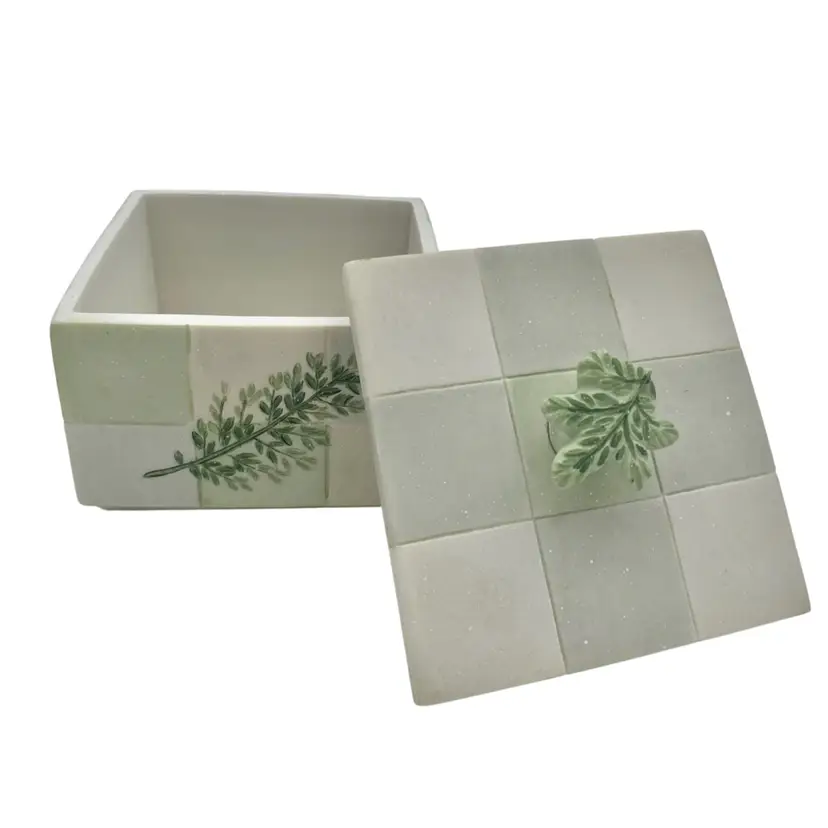 Croscill 4.1" Lidded Box, "Rainer"/Leaves, Hand-Painted, Trinket/Powder/Storage