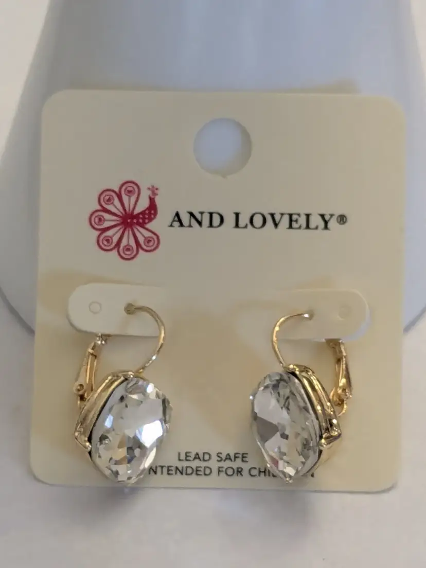 And Lovely Gold Tone Crystal Drop Pierced Earrings NWT