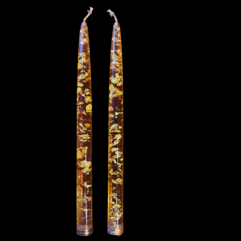 Pair of Vintage Lucite Gold Fleck Taper Yellow Candles