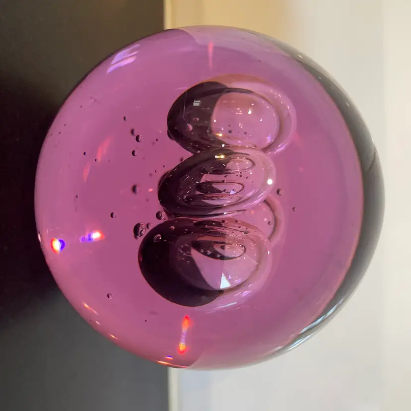VINTAGE Hand-Blown KUSAK Art Glass Bohemia Crystal Paperweight Signed 3”