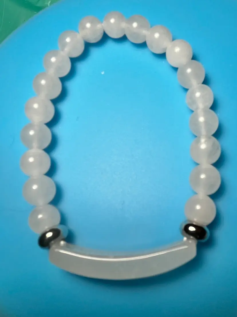 #605 Handcrafted Natural Stone “Beads and Bar” Bracelet On Elastic Cord
