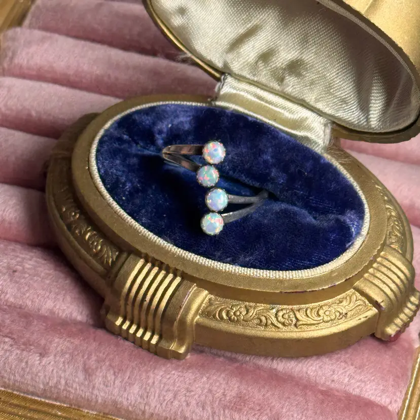 Sterling Silver Opal Bypass Ring Adjustable
