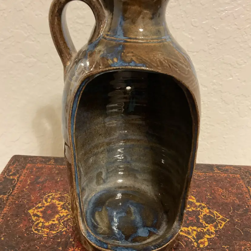 🍁Blue/Green Stoneware Candle Lantern Wall Mount Jug