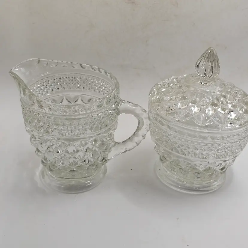Anchor Hocking Wexford clear glass sugar and creamer vintage