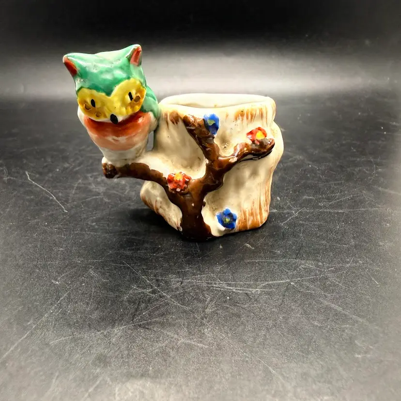 Vintage MCM Owl on Branch Toothpick Holder Planter Occupied Japan 1940s 1950s