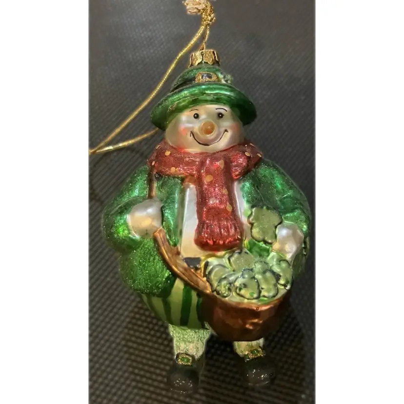 AMC Blown Glass Irish Snowman Ornament