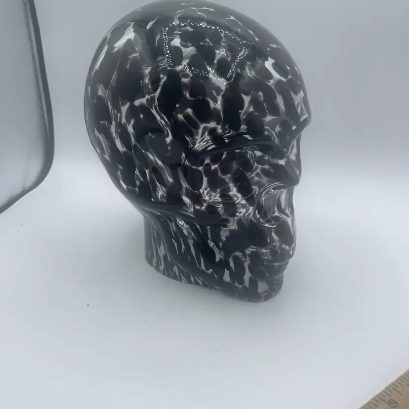 Art Glass Skull Head 8” X 7.5” Dark, Amethyst And Clear