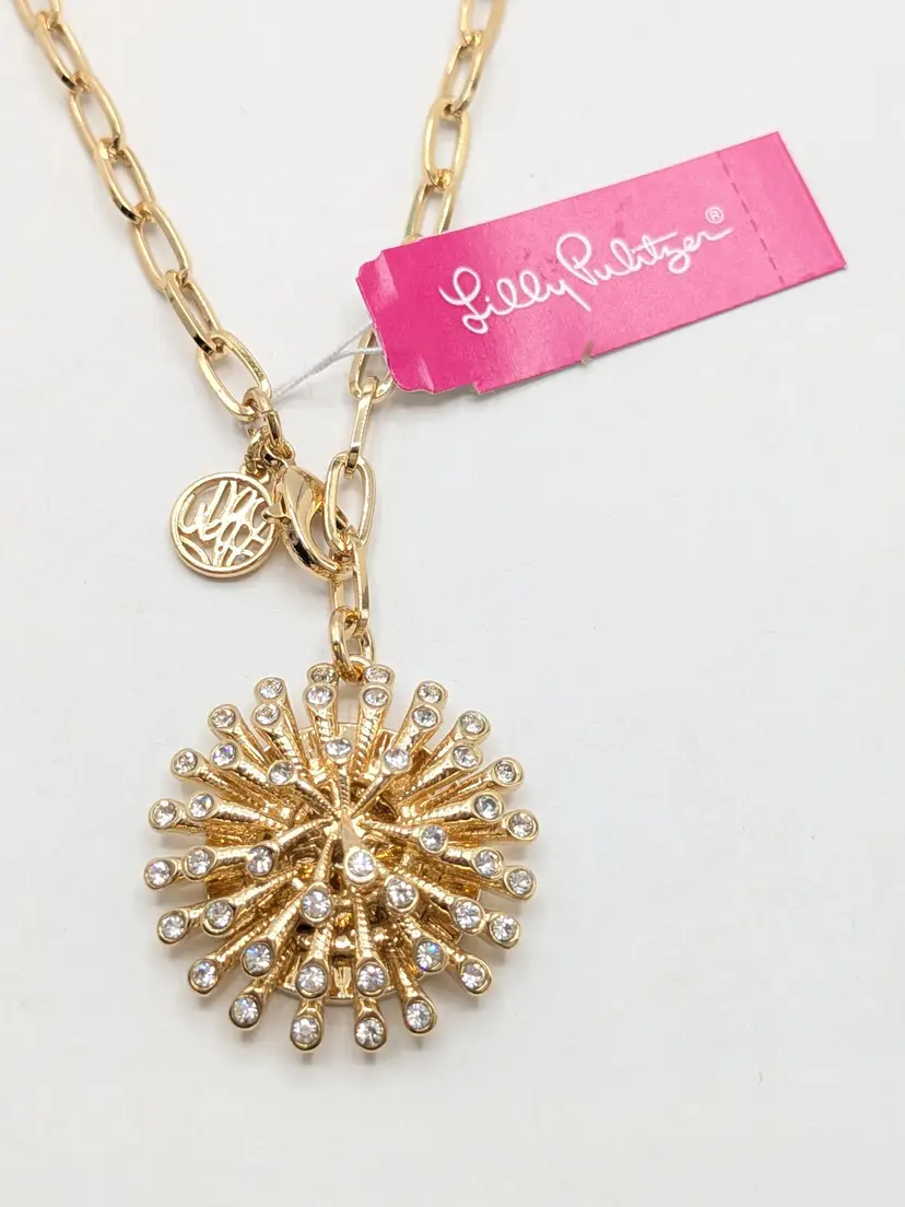 Lilly Pulitzer Gold Tone Starburst Pendant Crystal Necklace NWT