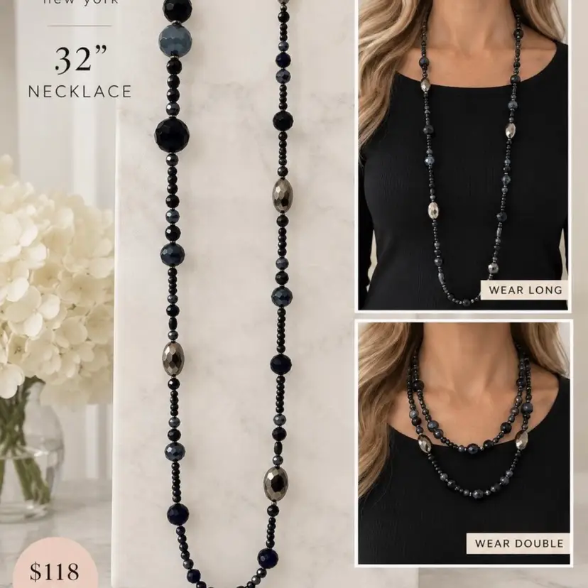 $118 Nordstrom sequin Faceted Beaded 32 Inch Long Necklace Beautiful New Gift