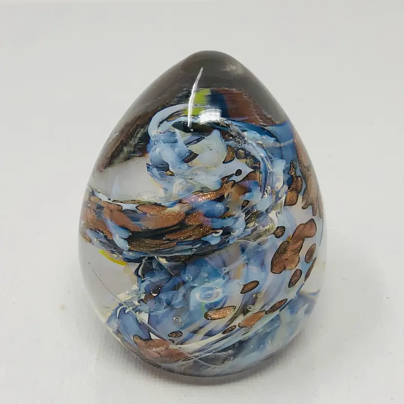 Baby Blue and Bronze Swirl Paperweight