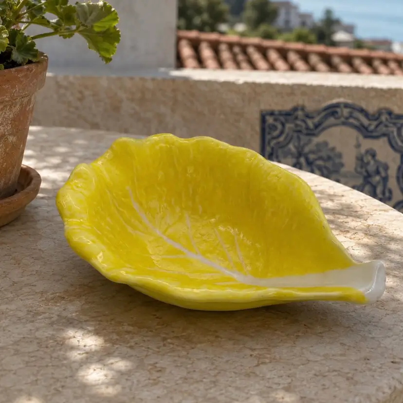 Vtg. Secla Yellow Majolica Cabbage Bowl Made In Portugal 7”