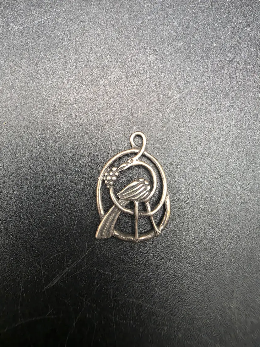 925 Silver Bird Eating Grapes Pendant