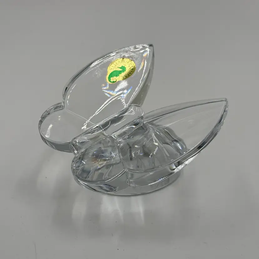 Waterford Crystal Clear Butterfly Perched On Rock Ribbed Pedestal Paperweight Figurine