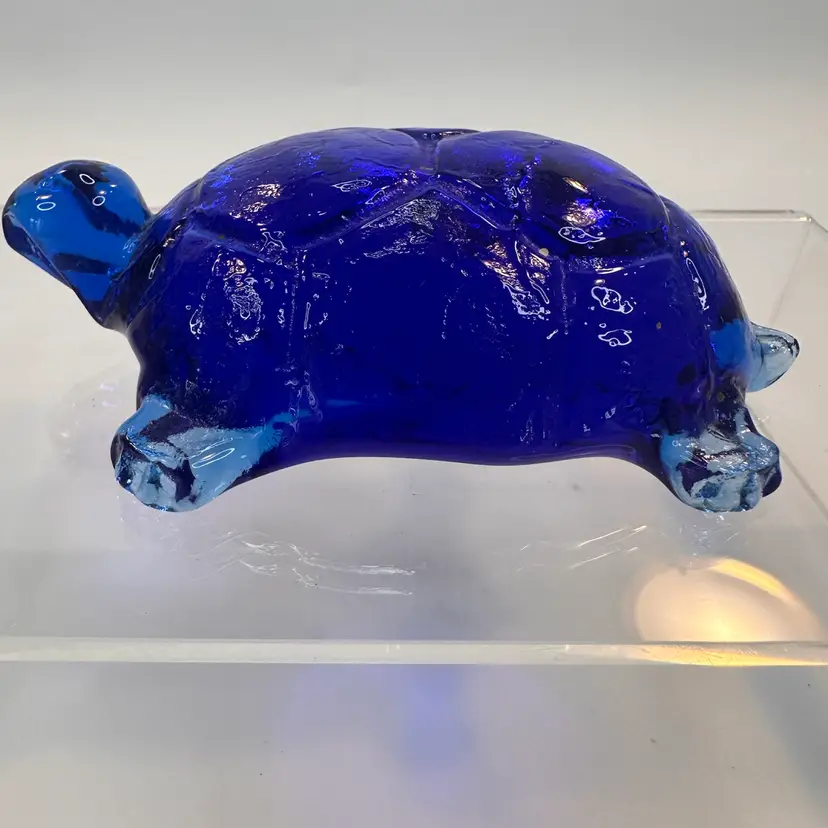Vintage MCM Hand-Blown Cobalt Blue Glass Turtle Paperweight
