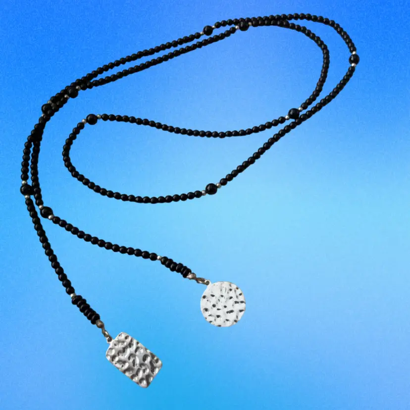 Silpada N1467 Sterling Silver Onyx Lariat Wrap Necklace 41”