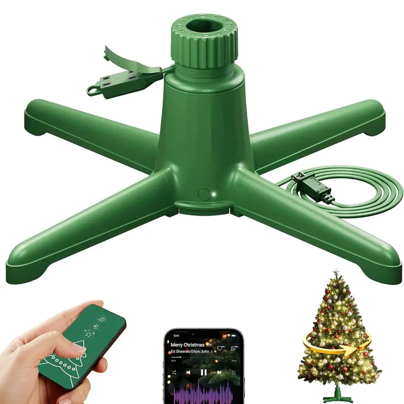 Musical 360° Rotating Christmas Tree Stand, Anti-tilt Noiseless, Up to 9ft 120 lb Artificial Fits 1.25–2" Tree Poles, Spinning Tree Stand with Remote