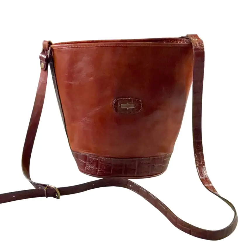 Vintage El Camparo Leather Bucket Bag Crossbody Brown Suede Drawstring Pouch