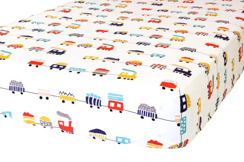 ADDISON BELLE  100% Cotton Fitted Crib Sheet - Trains     NEW IN BOX