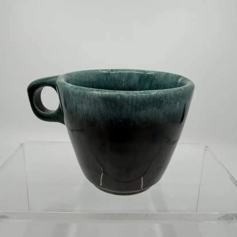 Vintage MCM Hull Pottery Green Drip Glaze Coffee Mug Cup USA Oven Proof