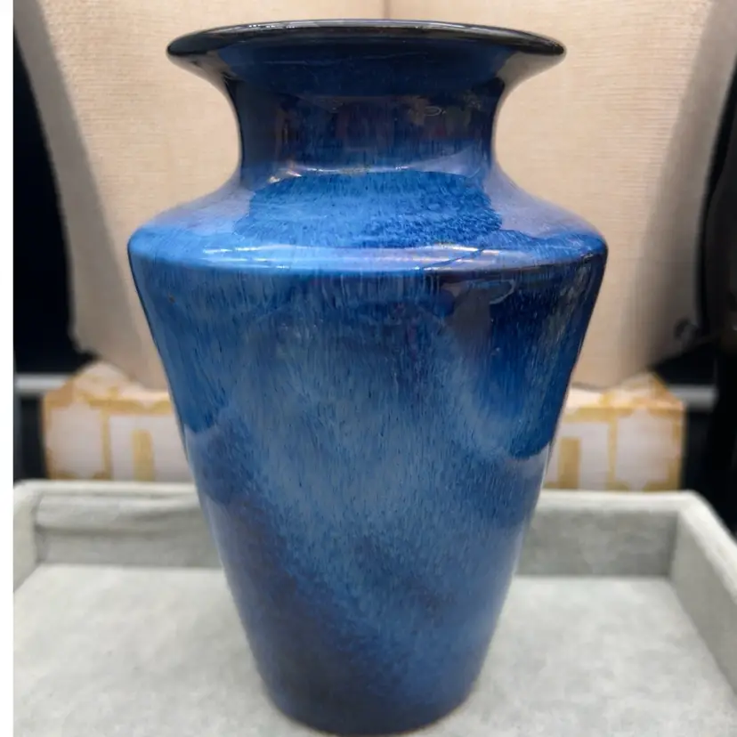 #01 Studio Art Pottery Cobalt Blue Crystalline Glaze Vase 6.5” Handmade Ceramic Vase