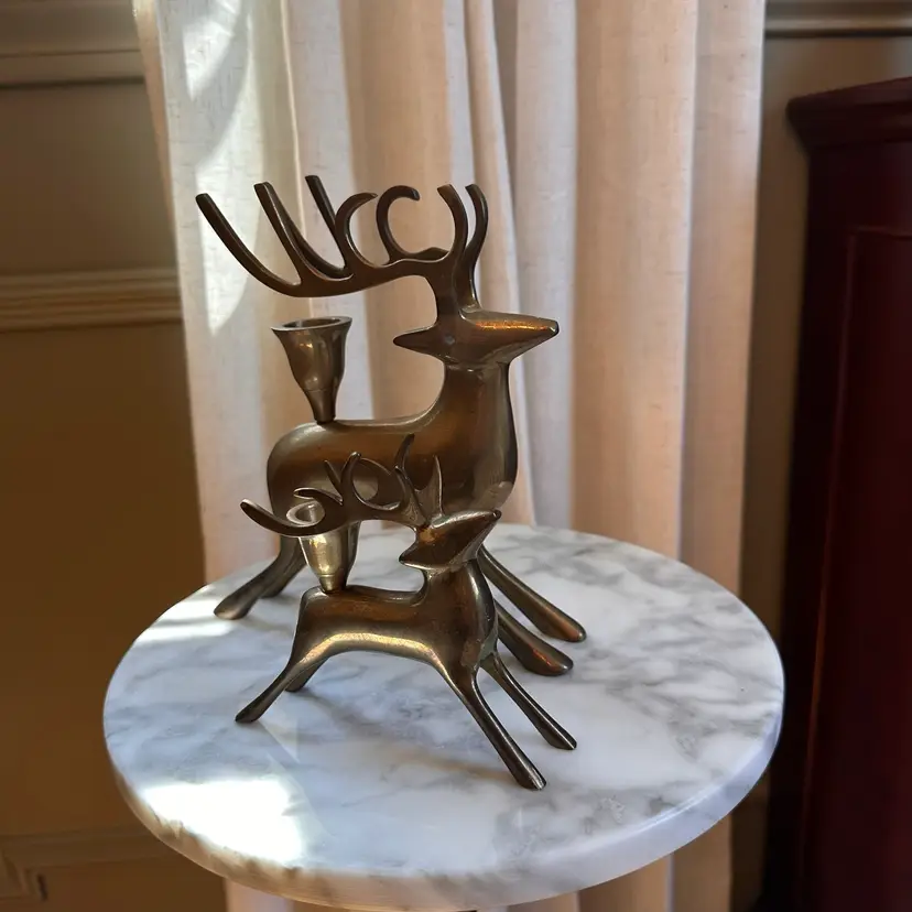 🔔 Pair Of Vintage Brass Reindeer Candleholders