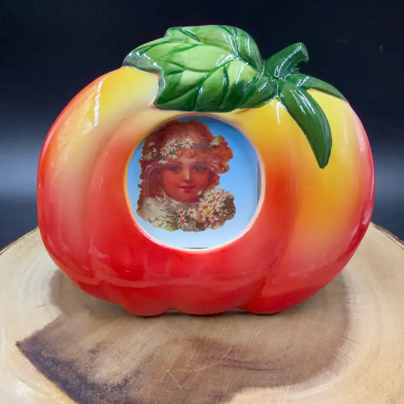 J & R & W Ceramic Peach With Bright Yellow And Orange Colors Picture Frame.