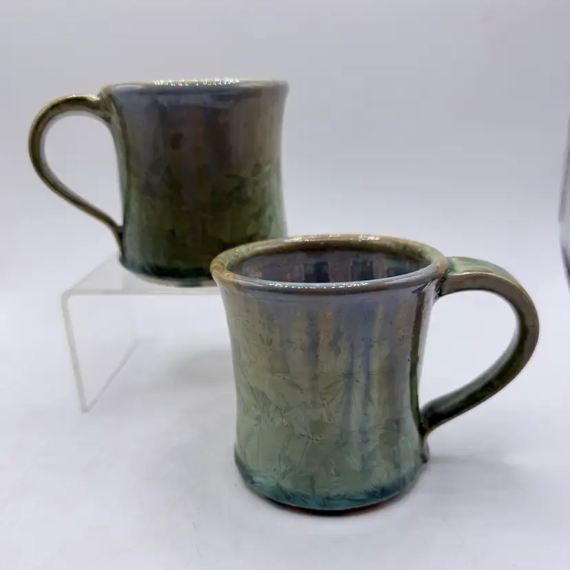 Handmade Crystalline Glaze Studio Art Pottery Coffee Mug Tea Cup Signed Set Of 2 Mugs