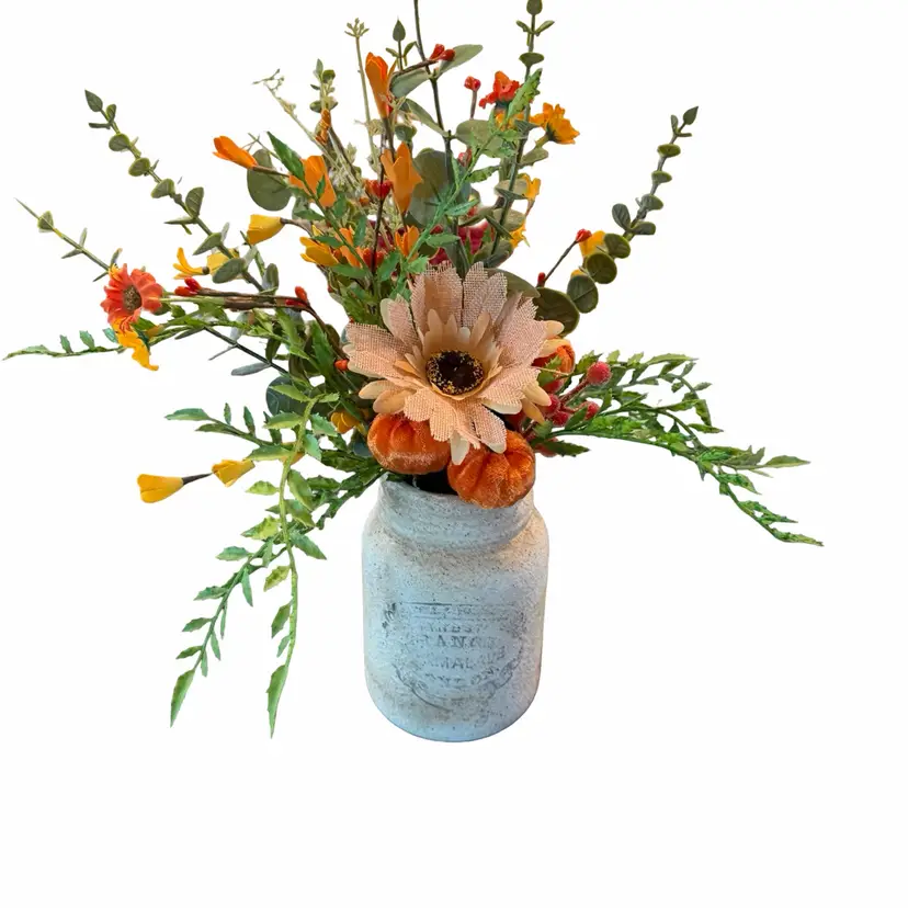 15 Vintage Upcycled By Me Harvest Fall Floral Jar Arrangement