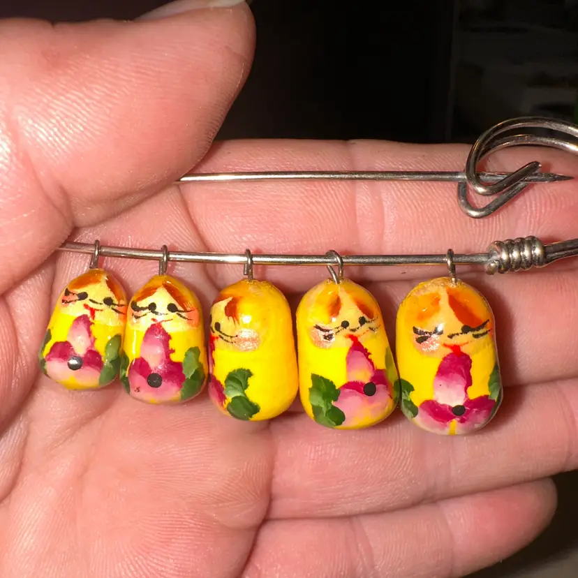 Vintage Russian Nesting Doll Safety Pin Brooch