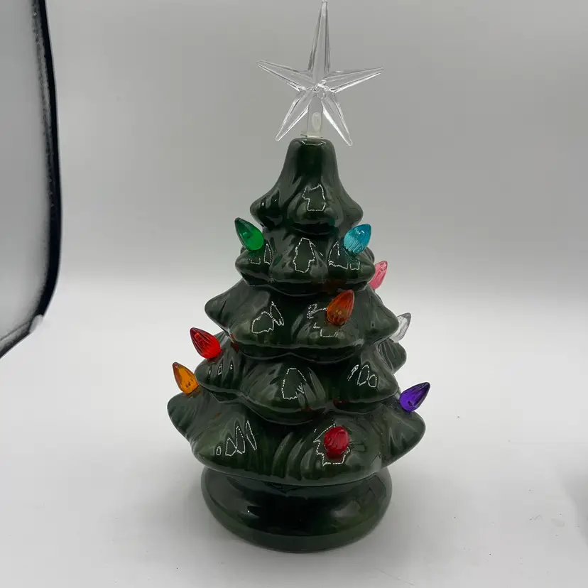 9 Inch Green Ceramic Christmas Tree Battery Operated