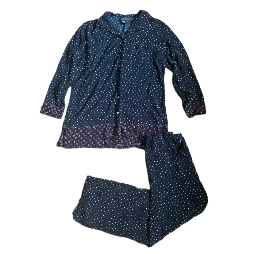Vintage Carole Little Black Star Print Pajamas Sz 8 - 10 Medium Rayon PJ Set