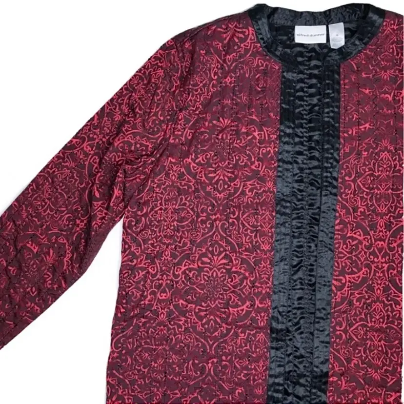 Vintage Red Black Quilted Damask Open Blazer Jacket Size 16 Lagenlook Gothic