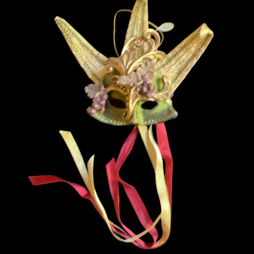 Katherines Collection Mardi Gras Jester Gold Green Purple Grape Mask Retired 8”