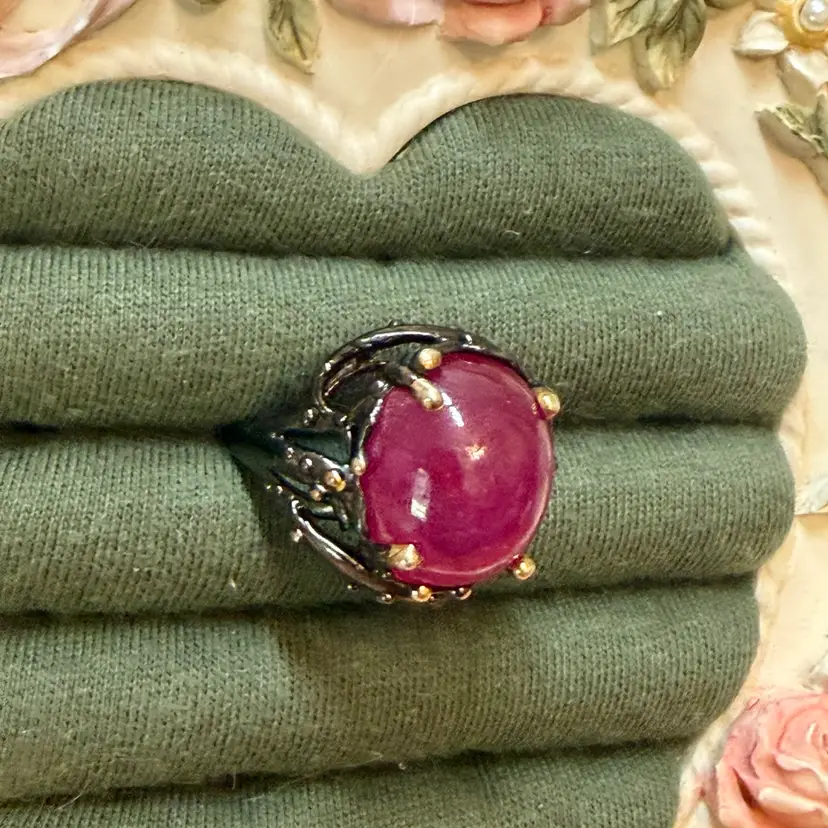 Huge Ruby Cabochon 925 Ring  Sz 9