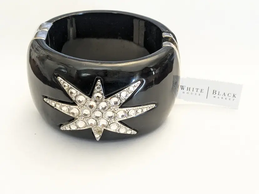 White House Black Market Black Starburst Hinged Bangle Bracelet NWT