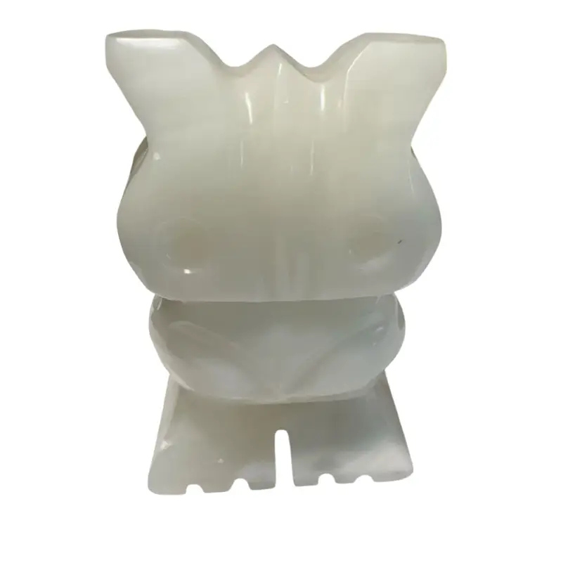 White Carved Stone Mexico Owl 3.25”