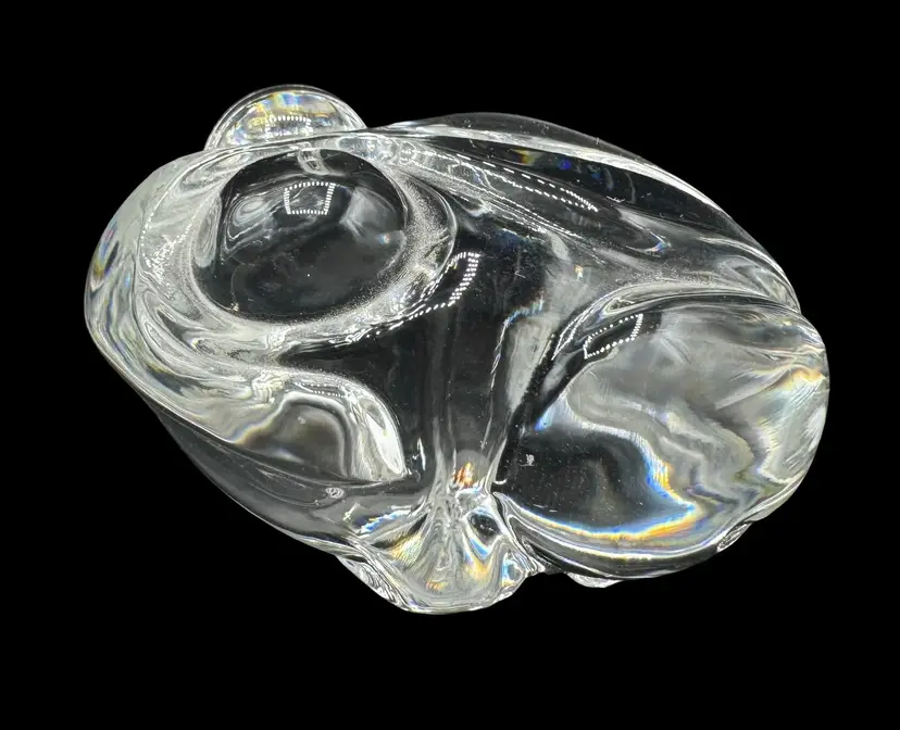Steuben Crystal Art Glass Frog Hand Cooler Clear Paperweight Lloyd Atkins 2.5”