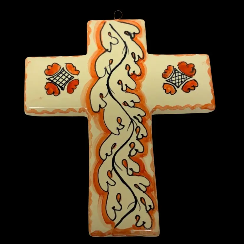 Majolica Ceramic Wall Cross  By L'Arce Orvieto-  Italian Hand Painted in  Orvieto, Umbria, Italy 6”x5”