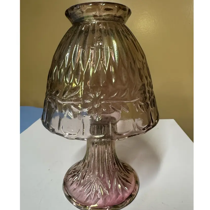 Fairy Lamp Princess House 3 Piece Iridescent Pink Purple Carnival Glass 9.25”