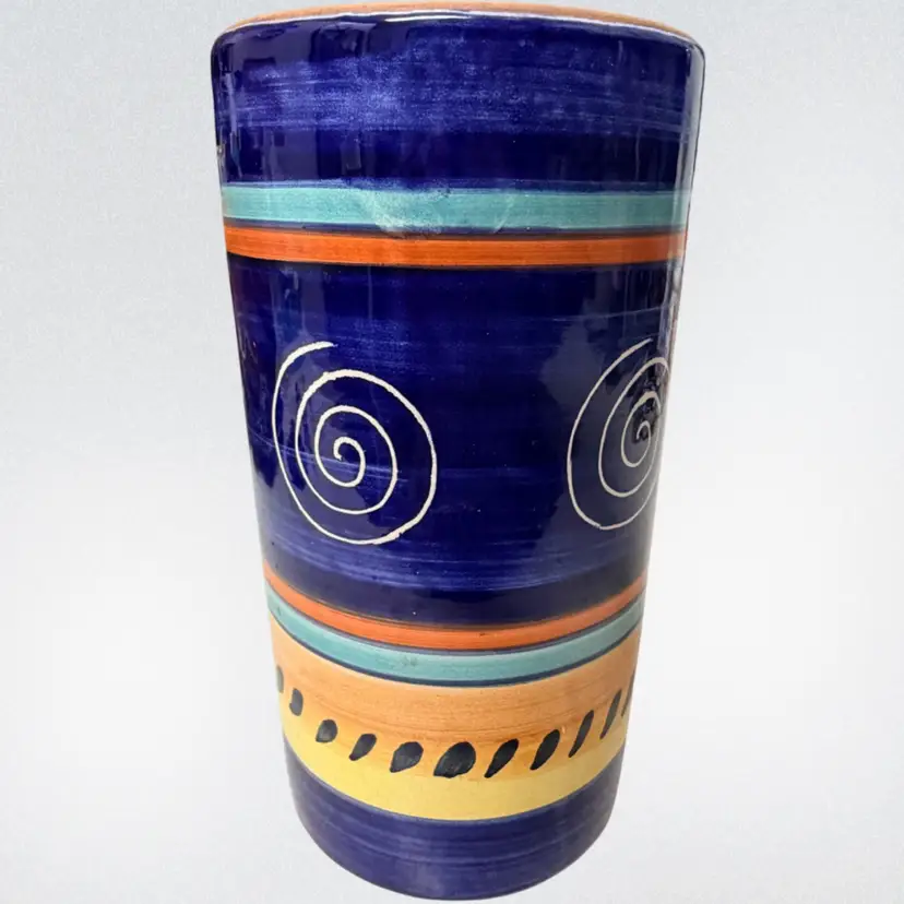 Pier 1 Imports- Vintage- Italian Swirl- Handpainted  Wine Chiller- Utensil Holder-  Vase 8.5" Made In Italy