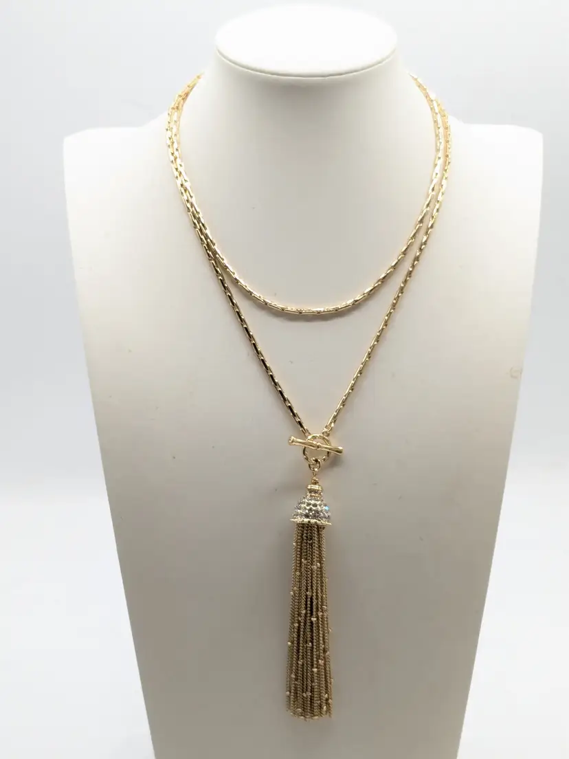 Lilly Pulitzer Gold Tone Necklace Rhinestone Tassel Pendant NWOT