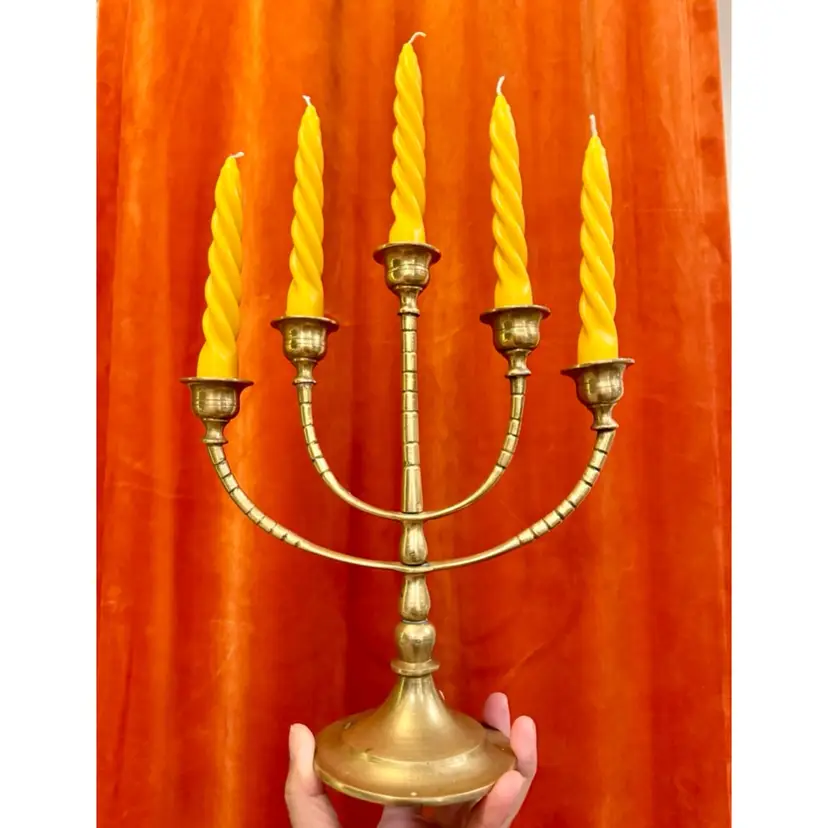 😻 Brass 10” Adjustable 5-Arm Candelabra + Beeswax Twist Candles