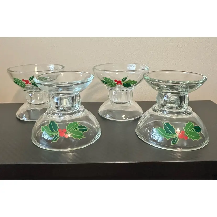 Avon Holly Candle Holder / Dishes - Set Of 4