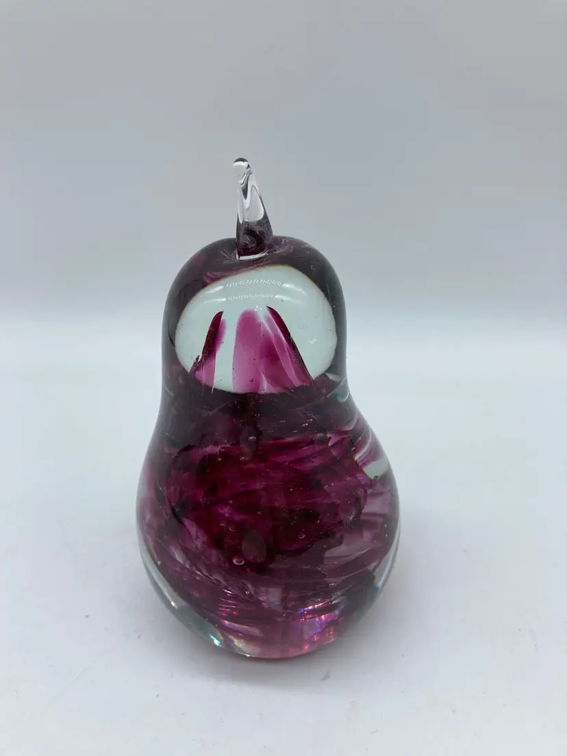 Kerry Glass Handmade Cranberry/Crystal Swirl Pear Paperweight/Made in Ireland