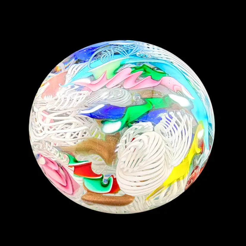Vintage Murano Latticino Scramble Paperweight 2” Tall x 2.75” Wide