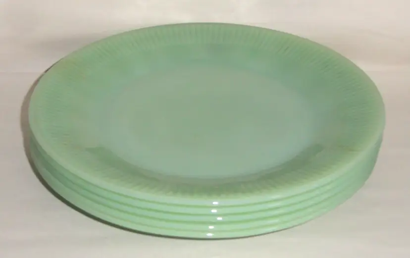 5 Vintage Fire King Dinner Plates ~ Jadeite Jane Ray  ~ 9” unmarked